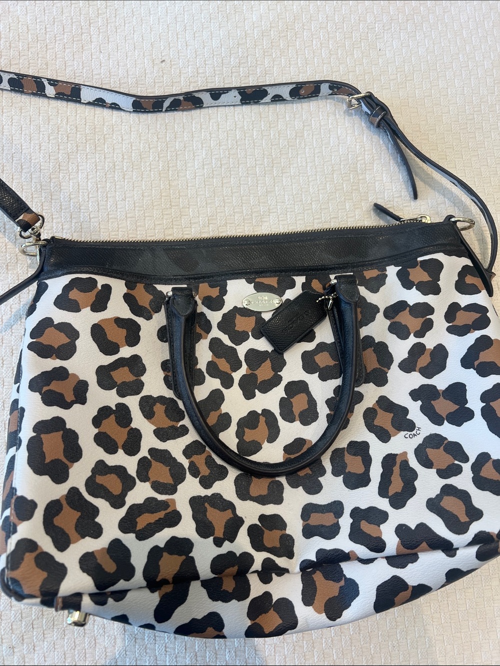 Leopard Print Satchel with Black Trim